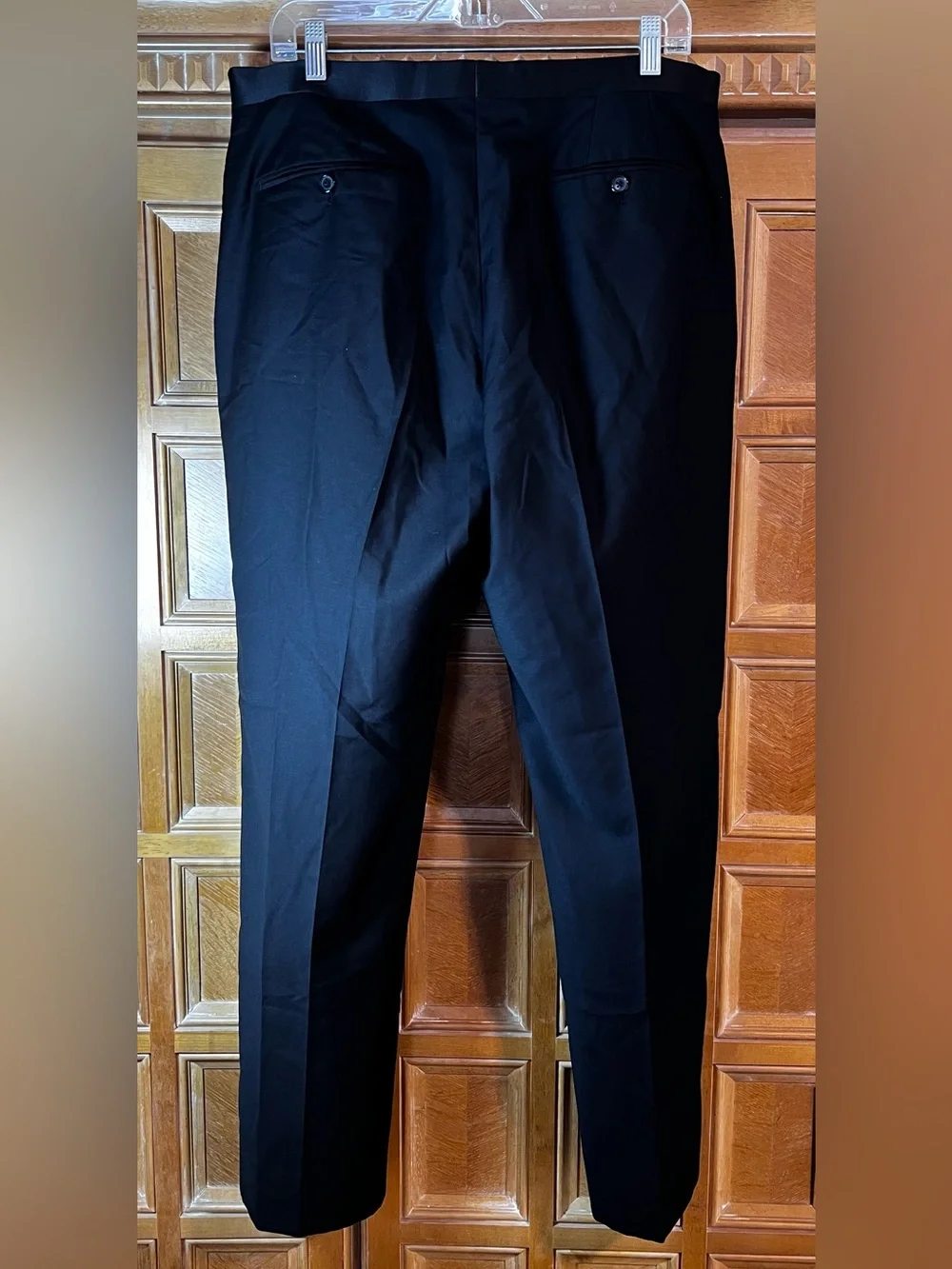 J.Crew Men’s Black Tuxedo Pants 39x32 Super 150s Wool Silk Satin Stripe Formal